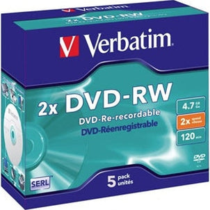 Verbatim DVD-RW 4.7GB 2x 5 Pack with Jewel Cases