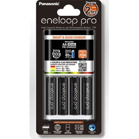 Panasonic Eneloop Quick Charger + 4 AA Eneloop Pro Batteries