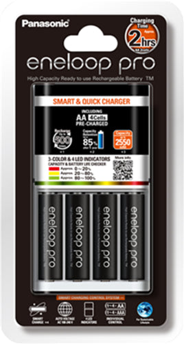 Panasonic Eneloop Quick Charger + 4 AA Eneloop Pro Batteries