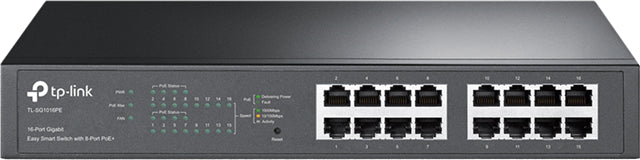 TP-Link SG1016PE 16 Port Gigabit Switch Easy Smart Rack Mount 8x PoE+