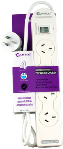 Sansai 4 Way Basic Powerboard with Master Switch