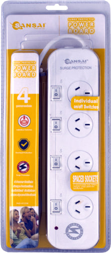 Sansai 4 Way Surge Powerboard with Individual Switches