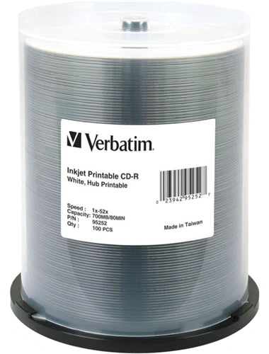 Verbatim CD-R 700MB 52x White Printable 100 Pack on Spindle