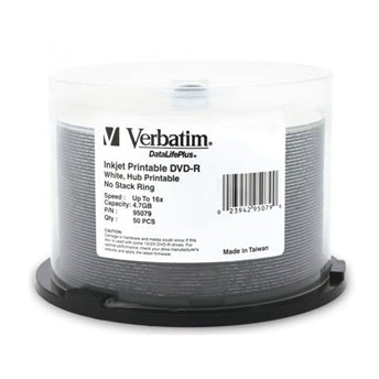 Verbatim DVD-R 4.7GB 16x White Wide Inkjet Printable 50pk on Spindle