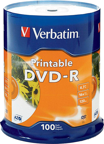 Verbatim DVD-R 4.7GB 16x White Printable 100 Pack on Spindle