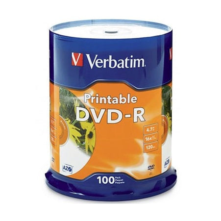 Verbatim DVD-R 4.7GB 16x White Printable 100 Pack on Spindle