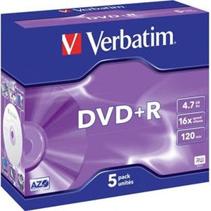 Verbatim DVD+R 4.7GB 16x 5 Pack with Jewel Cases