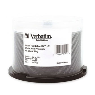 Verbatim DVD+R 4.7GB 16x White Wide Printable 50 Pack on Spindle