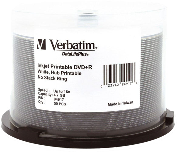 Verbatim DVD+R 4.7GB 16x White Wide Printable 50 Pack on Spindle
