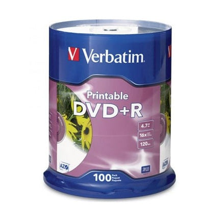 Verbatim DVD+R 4.7GB 16x White Printable 100 Pack on Spindle