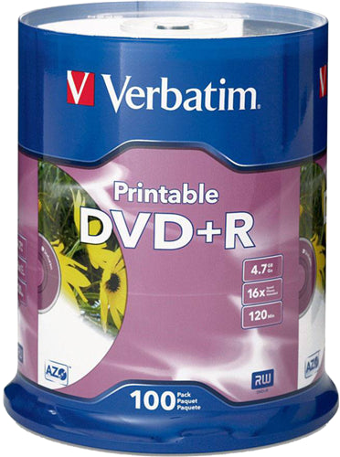 Verbatim DVD+R 4.7GB 16x White Printable 100 Pack on Spindle