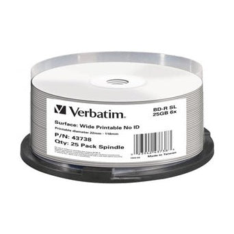 Verbatim BD-R 25GB 6X White Wide Printable 25 Pack on Spindle