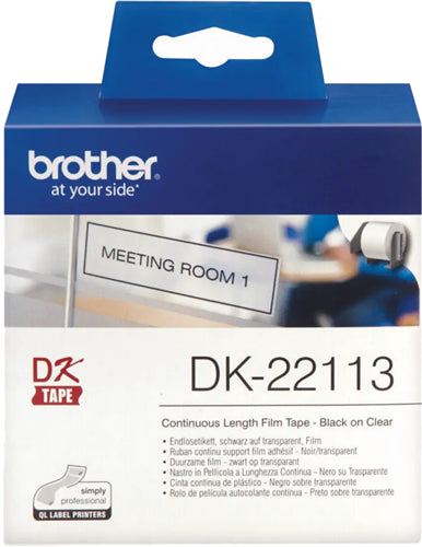 Brother DK22113 Continuous Clear Film Tape (Black Print on Clr) 62mm