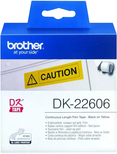 Brother DK22606 Continuous Paper Tpe (Blk Pnt on Yellow) 62mm x 15.24m
