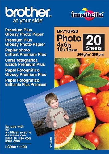 Brother BP71GP20 6x4 Premium Glossy Photo Paper 260GSM 20 Sheets