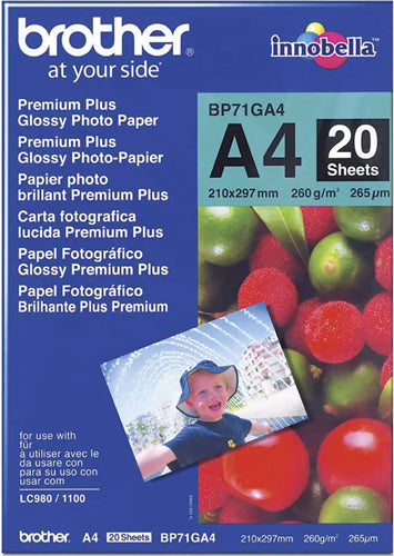 Brother BP71GA4 A4 Premium Glossy Photo Paper 260GSM 20 Sheets