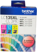 Brother LC135XLCL3PK CMY Colour High Yield Ink Cartridge (Triple Pack)
