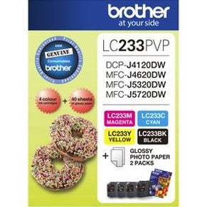 Brother LC233PVP Combo Pack with 40 Sheets of 6x4 Photo Paper