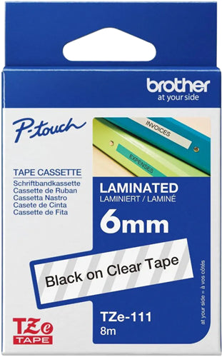 Brother TZe-121 9mm x 8m Black on Clear Tape