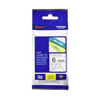 Brother TZe-111 6mm x 8m Black on Clear Tape