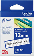 Brother TZe-131 12mm x 8m Black on Clear Tape
