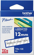 Brother TZe-135 12mm x 8m White on Clear Tape