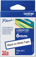 Brother TZe-211 6mm x 8m Black on White Tape