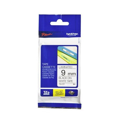 Brother TZe-221 9mm x 8m Black on White Tape