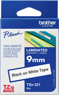 Brother TZe-221 9mm x 8m Black on White Tape