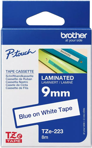 Brother TZe-223 9mm x 8m Blue on White Tape