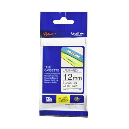 Brother TZe-231 12mm x 8m Black on White Tape