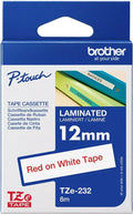 Brother TZe-232 12mm x 8m Red on White Tape