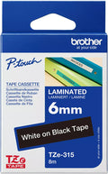 Brother TZe-315 6mm x 8m White on Black Tape