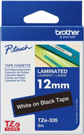 Brother TZe-335 12mm x 8m White on Black Tape