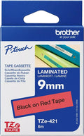 Brother TZe-421 9mm x 8m Black on Red Tape