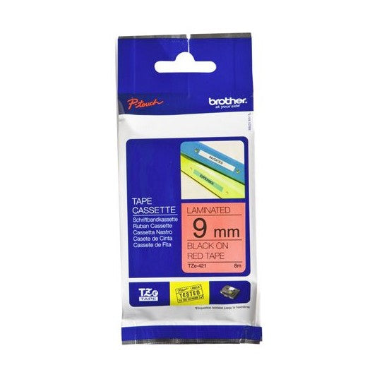 Brother TZe-421 9mm x 8m Black on Red Tape