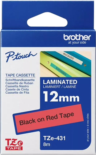 Brother TZe-431 12mm x 8m Black on Red Tape