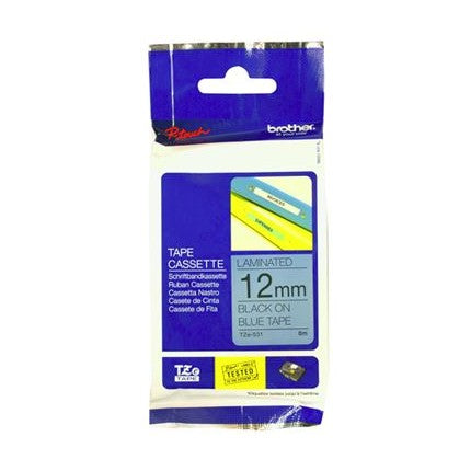 Brother TZe-531 12mm x 8m Black on Blue Tape