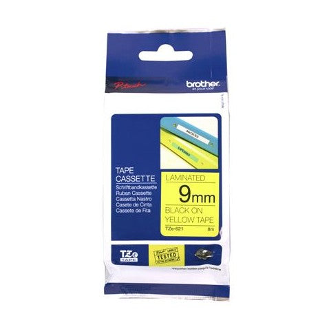 Brother TZe-621 9mm x 8m Black on Yellow Tape