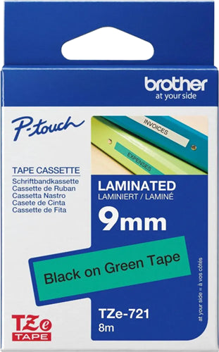 Brother TZe-721 9mm x 8m Black on Green Tape
