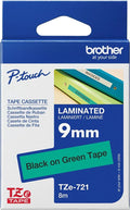 Brother TZe-721 9mm x 8m Black on Green Tape