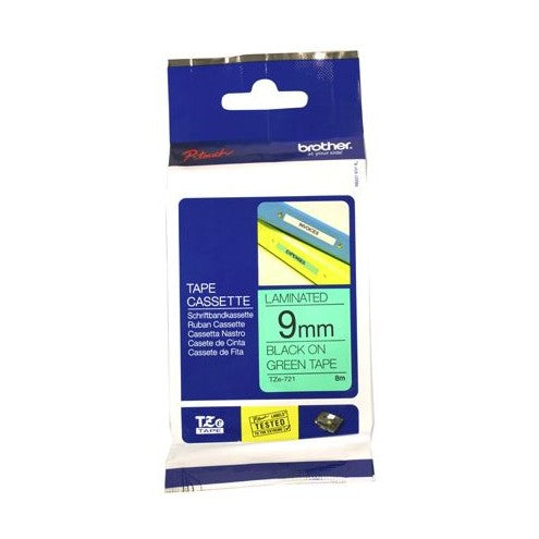 Brother TZe-721 9mm x 8m Black on Green Tape