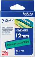 Brother TZe-731 12mm x 8m Black on Green Tape