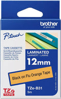 Brother TZe-B31 12mm x 8m Black on Fluro Orange Tape