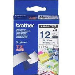 Brother TZe-FA3 12mm x 3m Blue on White Fabric Tape