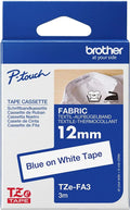 Brother TZe-FA3 12mm x 3m Blue on White Fabric Tape
