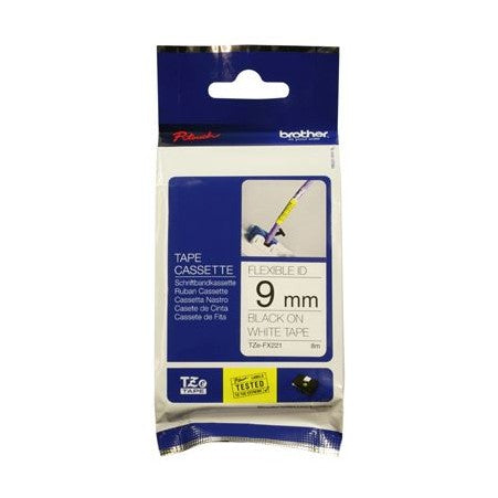 Brother TZe-FX221 9mm x 8m Black on White Flexi ID Tape