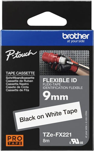 Brother TZe-FX221 9mm x 8m Black on White Flexi ID Tape