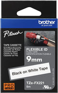 Brother TZe-FX221 9mm x 8m Black on White Flexi ID Tape