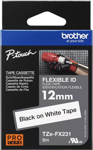 Brother TZe-FX231 12mm x 8m Black on White Flexi ID Tape